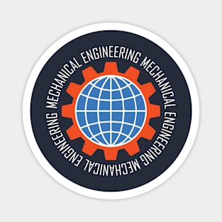 mechanical engineering, gear logo, globe, text engineer Magnet